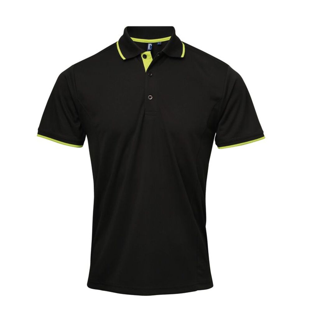Premier Mens Contrast Coolchecker Polo Shirt / Black/Lime